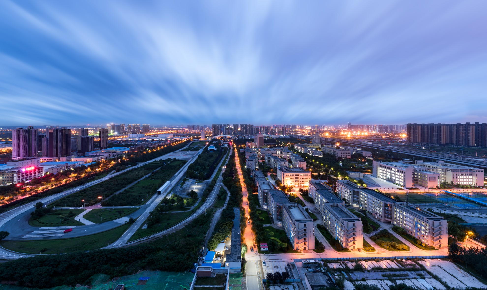 University campus building with traditional Chinese architecture in autumn scenery